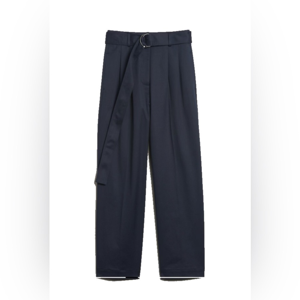 High waist wide leg pleated trouser in navy